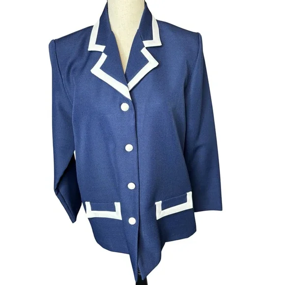 Nancy II Vintage Navy Blue White Pleated Skirt Suit Set Nautical Preppy 10P - Picture 4 of 14